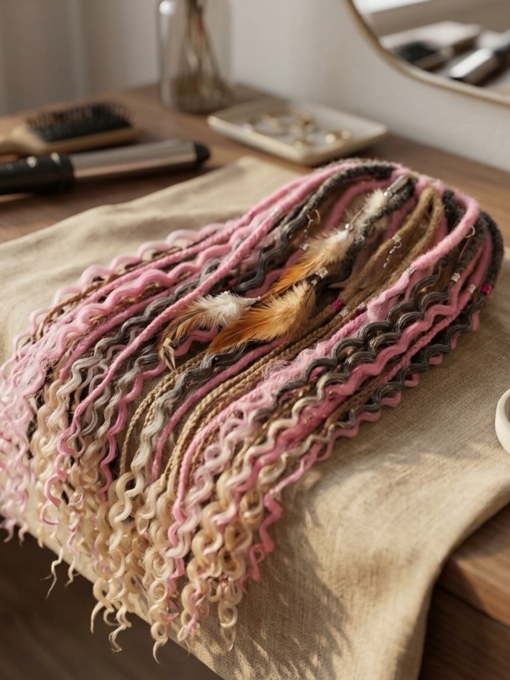 Blonde & Pink Curly Synthetic Goddess Braids Hair Extensions - Picture 2 of 10